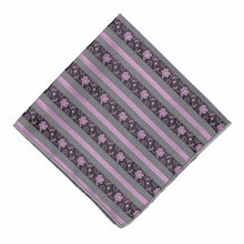 Load image into Gallery viewer, Folded lavender and gray floral stripe pocket square 