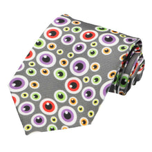 Load image into Gallery viewer, A fun and colorful eyeball pattern design on a gray tie