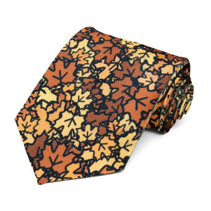 Fall leaves in a random pattern on a men's novelty tie