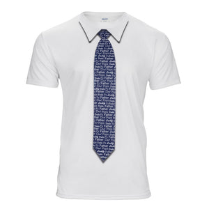 White t-shirt with father names necktie printed