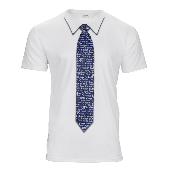 White t-shirt with father names necktie printed