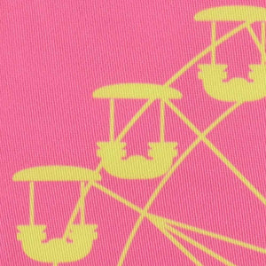 Closeup of a hot pink and yellow ferris wheel novelty tie design