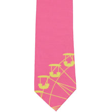 Load image into Gallery viewer, Flat front view of a hot pink and yellow ferris wheel novelty tie