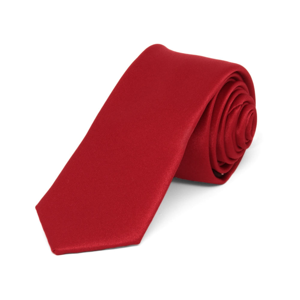 Festive Red Skinny Solid Color Necktie, 2