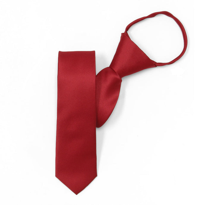 Pre-tied skinny festive red solid zipper tie
