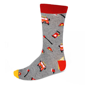 Men's firefighter theme socks on gray background