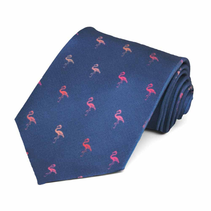 Tiled pink flamingos on a navy tie.
