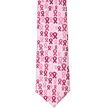 Load image into Gallery viewer, Flat front view of a pink ribbon novelty slim tie