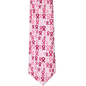 Flat front view of a pink ribbon novelty slim tie