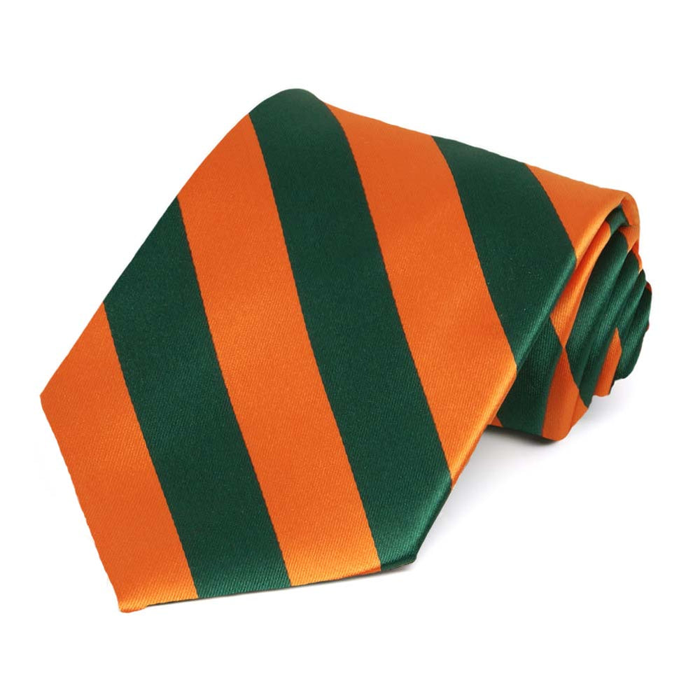 Florida Orange and Dark Green Extra Long Striped Tie
