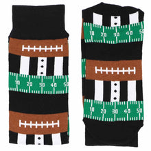 Load image into Gallery viewer, A pair of football socks in ball, referee and field pattern stripes