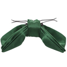 Load image into Gallery viewer, Side view of a forest green clip on bow tie, opened