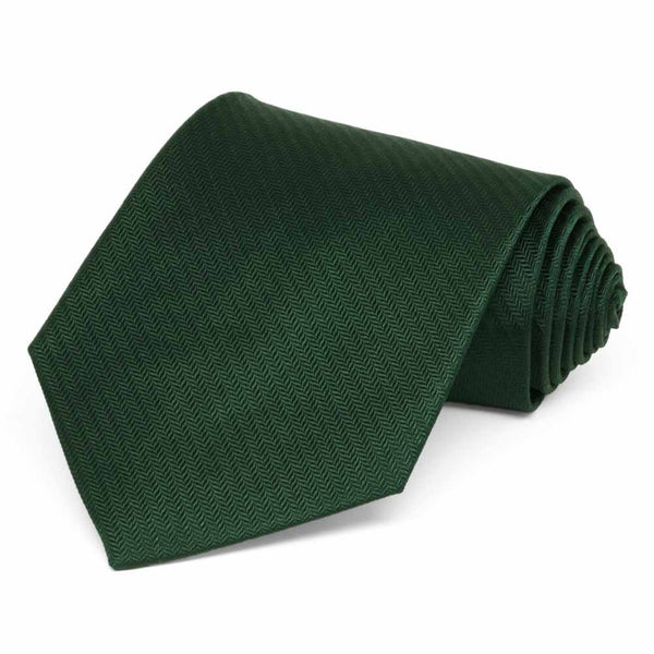 Extra Long Forest Green Herringbone Silk Tie | Shop at TieMart