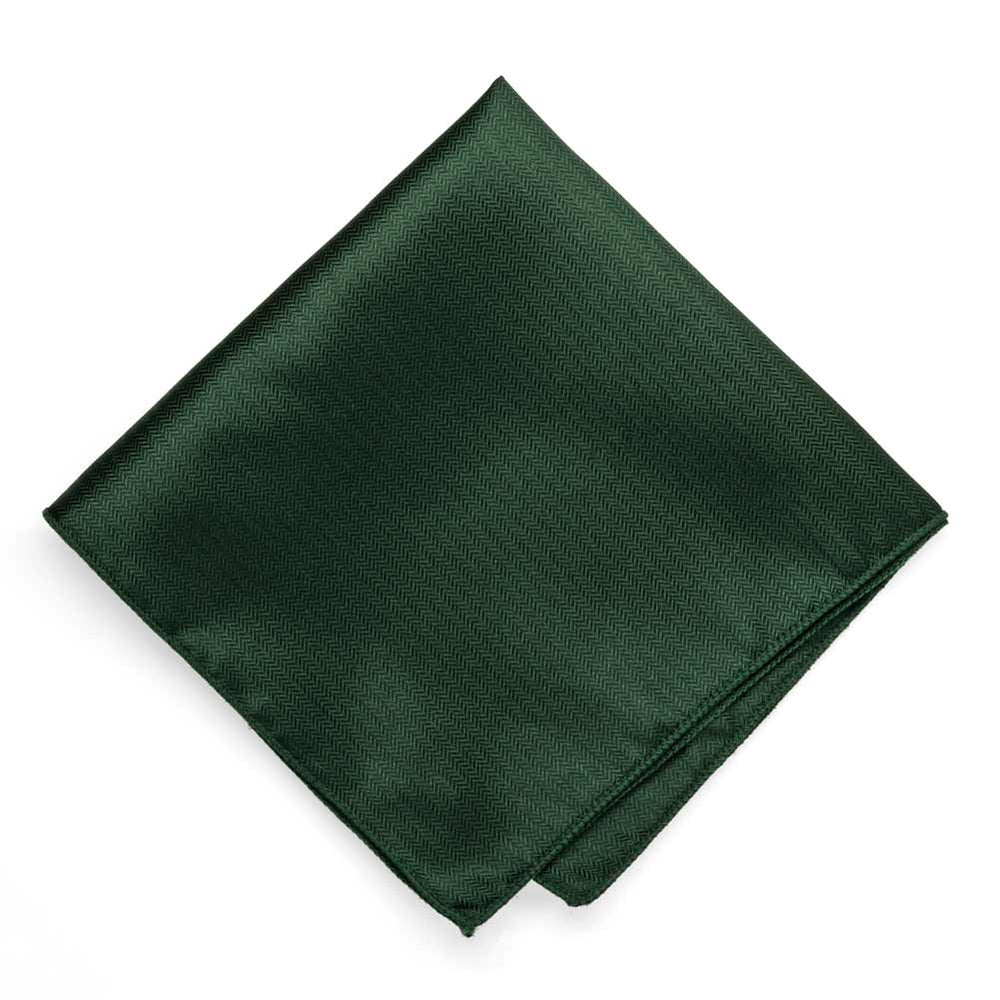 Forest Green Herringbone Silk Pocket Square