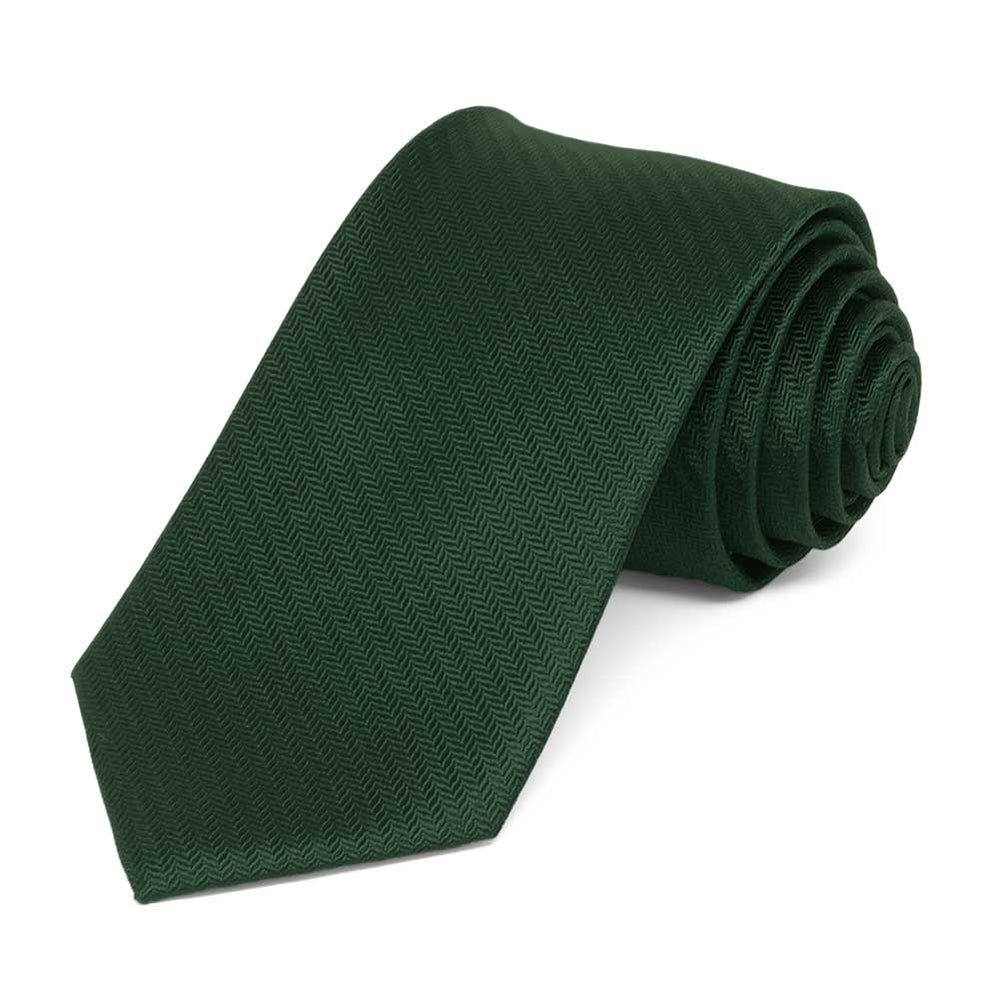 Forest Green Herringbone Silk Slim Necktie, 2.5
