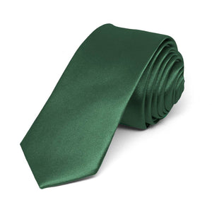 Forest Green Skinny Solid Color Necktie, 2" Width