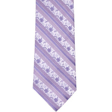 Load image into Gallery viewer, The front of a freesia purple floral striped tie
