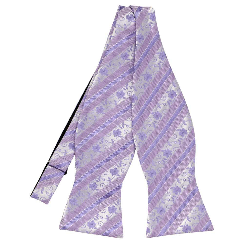 An untied light purple floral stripe self-tie bow tie