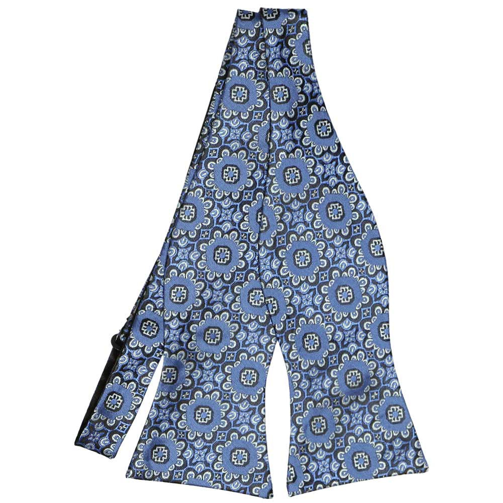 French blue abstract floral self-tie bow tie