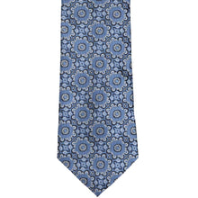 Load image into Gallery viewer, Flat front view of a blue and white floral pattern necktie
