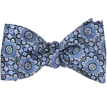 Load image into Gallery viewer, French blue abstract floral self-tie bow tie