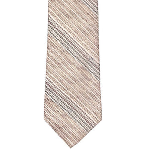 Front view of a brown striped woodgrain necktie
