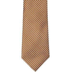 Front bottom view of a burnt orange tie with small diagonal stripes