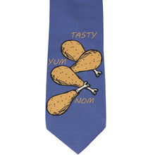 Load image into Gallery viewer, Front view fried chicken themed necktie in blue and brown