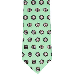 Front view mint necktie with pink frosted donut pattern
