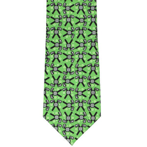 Golf balls and golf clubs on a green novelty tie