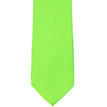 Load image into Gallery viewer, Front bottom view of a hot lime green solid tie