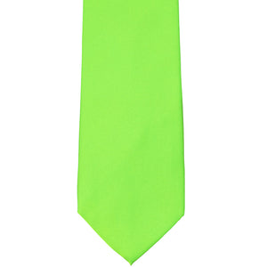 Front bottom view of a hot lime green solid tie