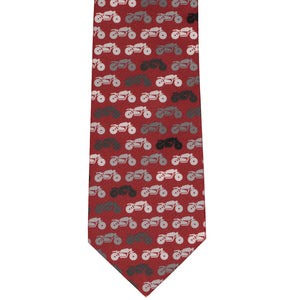 Front view motorcycle themed tie in burgundy