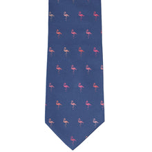 Load image into Gallery viewer, Navy blue necktie with small pink flamingo pattern