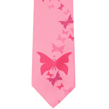 Load image into Gallery viewer, Front view of a pink ribbon and butterfly necktie