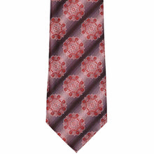 Load image into Gallery viewer, Front view of a red medallion pattern tie with black gradient stripes