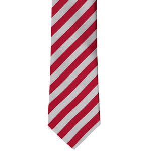 Front view red and silver striped necktie