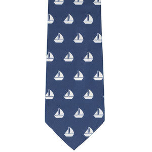 Front view sailboat novelty tie in navy and white