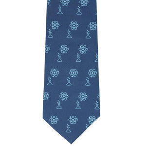 Front view science themed novelty tie in blue