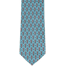 Load image into Gallery viewer, Front view coral and aqua seahorse tie