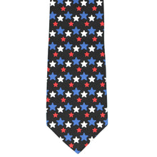 Load image into Gallery viewer, The front of a black tie with a pattern of red, white and blue stars
