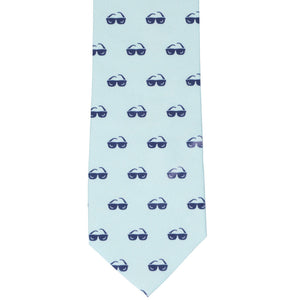 Front view sunglasses themed novelty tie in shades of blue