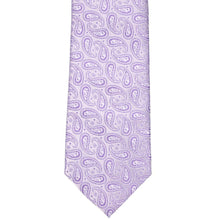 Load image into Gallery viewer, Flat front view of a light purple paisley tie