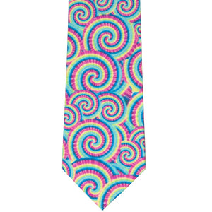 Front view tie dye swirl pattern necktie