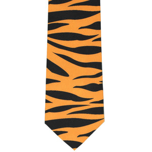 Front view black and orange tiger striped novelty tie