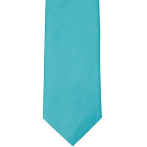 Front bottom view of a turquoise solid tie