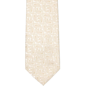Flat front view of an off-white paisley tie