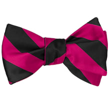 Load image into Gallery viewer, Tied fuchsia and black striped self-tie bow tie