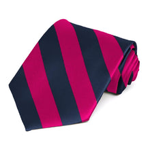 Load image into Gallery viewer, Fuchsia and Navy Blue Striped Tie