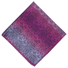 Load image into Gallery viewer, A fuchsia and pale blue striped floral pocket square folded into a diamond
